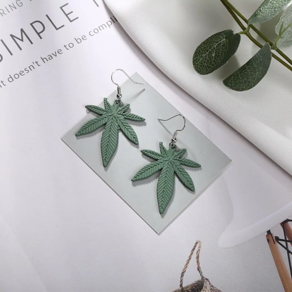 420 Leaf Dangle Earrings - Picture 2 of 4